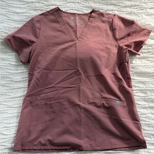 Figs Short Sleeve V-Neck Top in Mauve